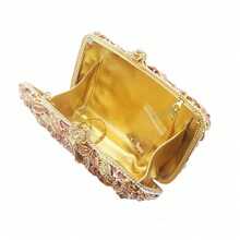 Women Floral Rhinestone Purse Flower Evening Clutch Diamond Evening Bags For Party Prom - Vàng - Xem 3