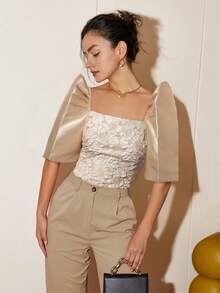 Amyenjoylife Women's Modern Elegant Filipiniana Attire, Casual Short Sleeve Blouse