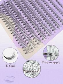 200 Clusters Of 10D Natural False Eyelashes Clusters With Mixed Lengths Of 9-16mm D Curly Fluffy False Eyelashes Segmented Single Root 0.07mm Soft And Lightweight Self-Grafting For Beginners DIY Handmade Imitation Mink False Eyelashes - D - View 2