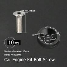 20pcs M6 Anodized Aluminum Washers (10 Sets) And Bolt Sets (10 Sets), Suitable For Automotive And Motorcycle Bumper Engine Recessed Screws, Decorative Screws And Washers In Multiple Colors, Car Modification Washers M6 Screws JDM Screws Battery Washers, Automotive Parts Motorcycle Parts RV SUV Truck - M6 Washer Bolt - View 7