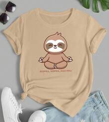 Camiseta Preguiça Respira Inspira Não Pira - Bicho Preguiça - 100% Algodão - Bege - Visão 3