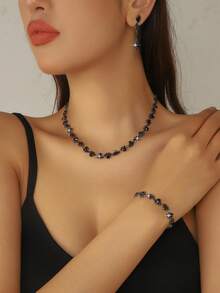 3pcs Luxury Crystal Necklace, Earrings And Bracelet Set - Suitable For Multiple Occasions - View 7