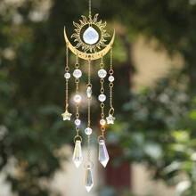 1pc Golden Flame Moon Crystal Pendant Sunlight Catcher Outdoor Garden AB Color Hanging Decoration Ornament,Halloween,Spooky,Autumn,Holiday,Festival,Home Decor ,Room Decor,Wall Decor Gifts Birthday Graduation