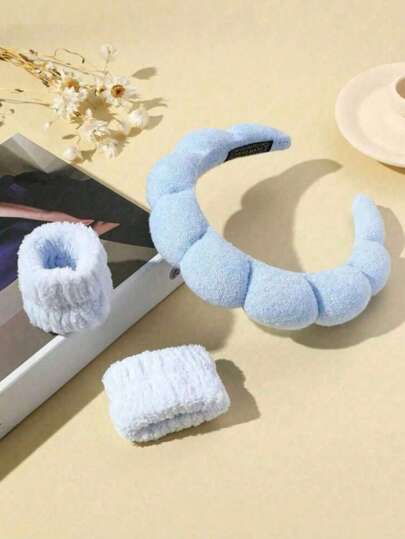 1pc Velvet Hair Band +2pcs Hand Band For Spa, Skin Care, Makeup And Hair Styling, Headbands