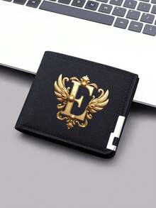 1pc Ultra-Thin Canvas Wallet With Gold Letter And Angel Wing Design - Black Zipper Coin Purse, Fashionable Daily Card And Small Change Holder - Black - View 15