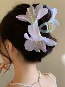 1 pezzo Fermaglio per capelli doppio lato con fiore di giglio personalizzato per donna, semplice e versatile, elegante per la parte posteriore della testa, accessorio per capelli, accessori da spiaggia