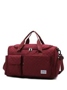 1pc New Classic Quilted Travel Bag, Women's Handbag, Shoulder Bag, Crossbody Bag, Gym Bag, Overnight Bag, Multi-Pocket, Shoe Compartment, Large Capacity, Convenient - Burgundy - View 7