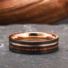 1pc 8mm/6mm Rose Gold & Black Flat Matte Tungsten Carbide Ring With Wood Grain Groove, Wedding Band, Scratch-Resistant, Polished, Comfortable Fit - Multicolor - View 25