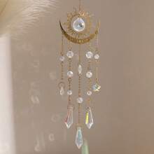 1pc Golden Flame Moon Crystal Pendant Sunlight Catcher Outdoor Garden AB Color Hanging Decoration Ornament,Halloween,Spooky,Autumn,Holiday,Festival,Home Decor ,Room Decor,Wall Decor Gifts Birthday Graduation