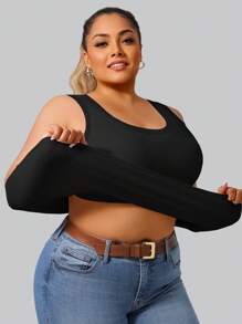 Conjunto de 3 camisolas sin espalda con cuello en U profundo y acolchado para mujer de talla grande, tops de tanque ajustados de unicolor para usar por dentro o por fuera