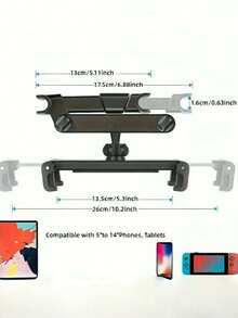 1 szt. uchwyt na tablet i telefon montowany na tylnym zagłówku samochodu, idealnie kompatybilny z tabletami i smartfonami o przekątnej od 4,7 do 12,9 cala, regulowane podparcie dla maksymalnej wygody, uniwersalny uchwyt na urządzenia mobilne z możliwością obrotu o 360°, idealny podczas podróży samochodem, niezbędny organizer do przechowywania dla kobiet, idealny prezent podróżny na Święto Dziękczynienia, Boże Narodzenie, Nowy Rok i Walentynki, ulepsz swoje wrażenia z podróży dziękiwszechstronnemu akcesorium, zapewnij i dostęp do swoich urządzeń w podróży, idealny na rodzinne wycieczki i dłuższe podróże, ulepsz wnętrze swojego samochodu dziękistylowemu i funkcjonalnemu uchwytowi.