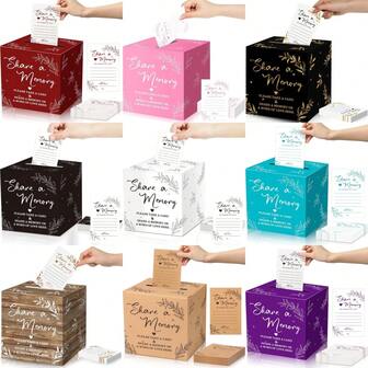 51 Flower Patterned Flip Style Memory Card Boxes, Suitable For Square Guest Card Holders For Weddings, Funerals, Birthdays, And Anniversaries, High-Quality Paper Collection Storage Boxes, Party Decorations And Celebration Supplies, Elegant Handicraft Boxes, And Exquisite Ornaments