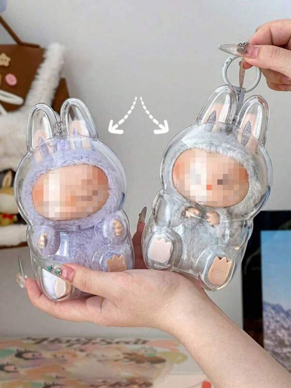 2 Pcs Chic Monster Macaron Transparent Protective Case With Keychain, Dustproof, Protective Case Backpack Pendant, Valentine's Day Gift (Doll Not Included)