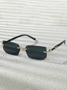 1 par de gafas de sol cuadradas sin montura con estilo de moda, unisex, clásicas y casuales para uso diario, playa de verano, conducción, campamento, adecuadas para estilo Y2K, para todas las estaciones