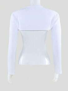 1 pieza Mujer Cuello redondo Falso cuello Chal Blusa de manga larga desmontable, Versátil para usar con blazer, Todas las temporadas
