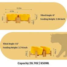 CRUTSPUNKYJUNKY 15° Slanted Ceramic Dog And Bowl With Wooden Stand, Tilted Bulldog Food And Water Bowl No Non-Spill Cats Medium Dogs Big Face Pets 13.5 OZ (1.7 Cups, Green * 2) - 黃色 - 查看 4