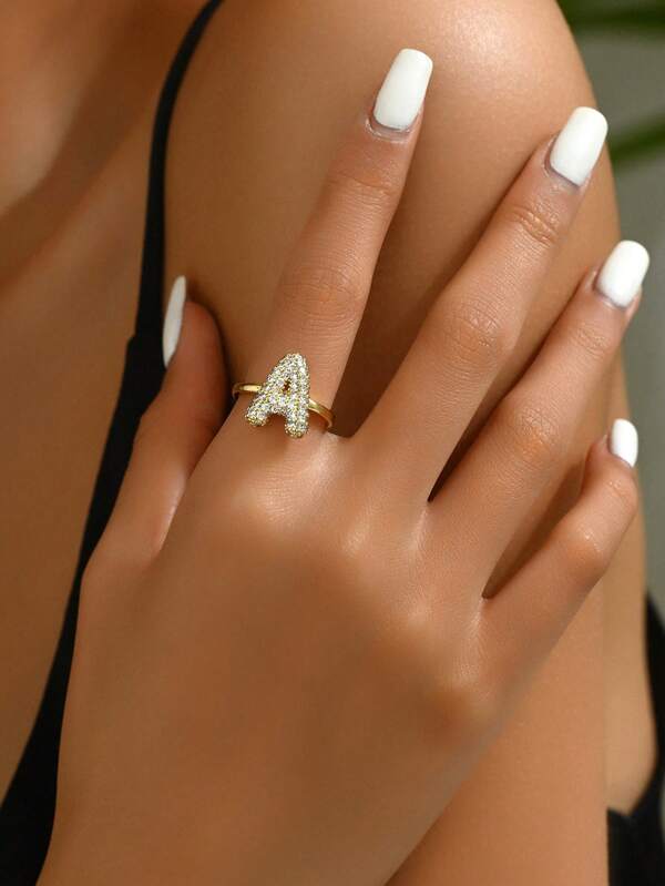 1pc 26 Letters Bubble Design Chunky Copper Ring Gifts For Women