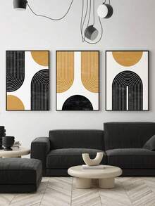 3pcs Modern Wall Art, Fashion Decorative Artwork, Black Yellow Print Posters, Abstract Canvas Artwork Paintings, Elegant Wall Art, Classic Paintings, Room Aesthetic, Home Decoration, Ideal Gift, For Living Room, Bedroom, Bathroom, Optional Frame ,Wall Art With Frame