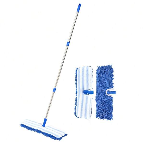 1 Piece Dual-Sided Dust Mop Floor Cleaning System - 360 Degree Super Microfiber, Wet & Dry Use, Flip Flat Mop Head, Suitable For Hardwood, Laminate, Vinyl, Tile, 2 Washable Soft Refill Pads