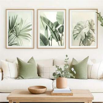 1Pc/3Pcs Modern Botanical Tropical Plant Wall Art Decor Posters Sage Green Palm Leaf Canvas Prints Paintings For Living Room Bedroom Home Office Dormitory Decor Wall Background Design Picture Framed/Unframed ,Wall Art With Frame