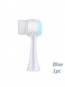 手动双面洁面刷，柔软硅胶洗脸刷，深层清洁，温和去角质，细腻肌肤 - 藍色 - 查看 2