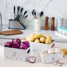 ERUIV Potato Storage Box [Set Of 3] - Kitchen Decoration - Ideal For Storing Onions, Potatoes And Garlic (White) - White - View 5