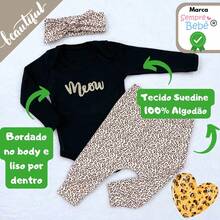 Sempre Bebê Baby Girl Clothing Set Long Sleeve Bodysuit With Pants And Headband Blogueirinha Diva Kitten Leopard Print Bow Outfit Winter Cold Weather Set Meow Leopard Print - 金色 - 查看 4