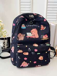 1pc Nylon Zipper Closure Fashionable And Cute Capybara Backpack, Niche Design Adjustable Shoulder Straps, Comfortable And Versatile, Suitable For Daily Travel Backpacks, Bags, Suitable For Outdoor, Daily Use, A Perfect Gift For Teenagers - Capibara Backpack - View 5