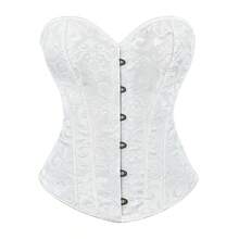 1pc Ladies' Palace Style Corset Classic Jacquard Bustier With Solid Color Tie Waist, Shaping And Push-Up Effect, Can Be Worn Outside, For Wedding, Banquet And Dress, Slimming Underwear, Shapewear Top - White - View 8