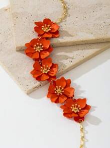1 Pc Vibrant Orange Flower Shaped Double Layer Asymmetrical Five-Petal Pendant Necklace For Women, Suitable For Vacation, Daily Wear, Party Decoration, Gift Jewelry