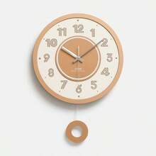 WOZOOM Wozoom Modern Minimalist Round Wall Clock, Overall Beige & Brown Color Scheme, Concise And Elegant. The Dial Features Bold Numeral Lines, Central Brown Circular Ring With Silver Pointers, Sophisticated Design. Pendulum Swing At The Bottom Adds Liveliness. Perfect Home Decor Choice For Living Room, Bedroom, Etc.