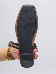 跨境贸易 大码 35-43 春秋新款时尚卡其色方头平底鞋，休闲套脚搭扣设计平底鞋，适合搭配正装，芭蕾平底鞋 - 卡其色 - 查看 8