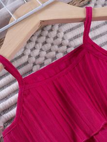 2pcs/Set Girls' Solid Color Sleeveless Top And Wide Leg Pants Set, Summer - Hot Pink - View 5