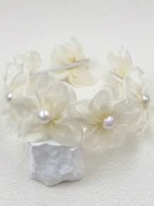 1pc Sweet Bohemian Organza Pearl Flower Hairband, Simple Beach Holiday Hair Accessory, Spring/Summer Headbands Hair Hoop ,Head Piece
