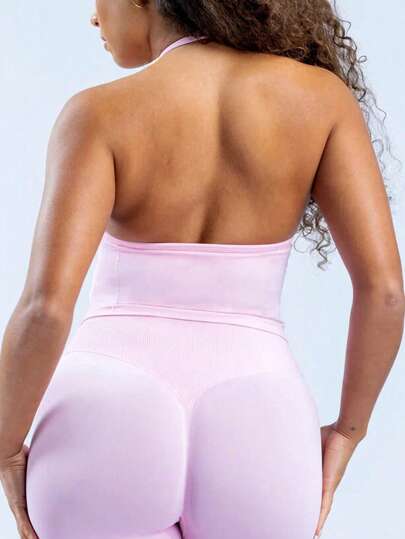 Yefecy Impact Longline Strappy Gym Top Logo Backless Clothes Women Scrunch Built In BH Removable Cups Yoga Tank Tops view 4