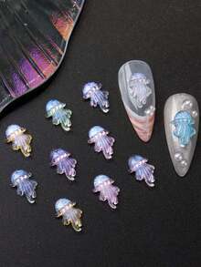 30/50/100 件迷你蓝色海洋动物饰品套装，适用于美甲 - Aurora 可爱卡哇伊树脂鱼和水母海豚平底水钻，DIY 夏季美甲装饰，剪贴簿和家居装饰工艺配件 - 无香美甲用品美甲宝石