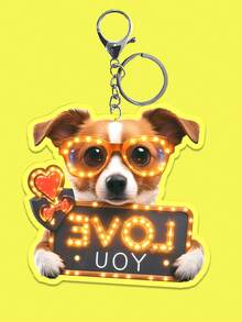 1 件狗狗手持“爱”字标志亚克力钥匙扣，2D 卡通装饰背包夹，送给朋友的吊坠礼物，节日包包饰品的汽车配件 - 彩色 - 查看 2