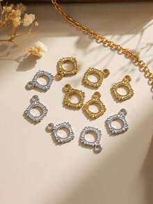 3pcs/Pack Stainless Steel Geometric Floral Hollow Round Charm Accessories, Multi-Use - TP0779 - View 5