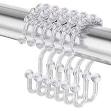 Mountain Shaped Double Hook Shower Curtain Hooks, Sliding Ball Curtain Rod Accessories For Home Bathroom Bathroom Decor