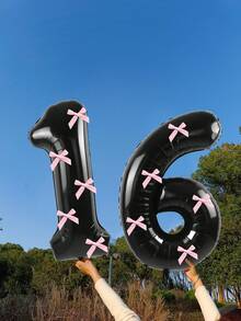 40 英寸粉色蝴蝶结装饰黑色数字 0-9 铝箔气球，粉色蝴蝶结装饰，适合生日派对、情人节、周年纪念、结婚求婚、圣诞节、新年装饰 - 黑色數字 - 查看 33