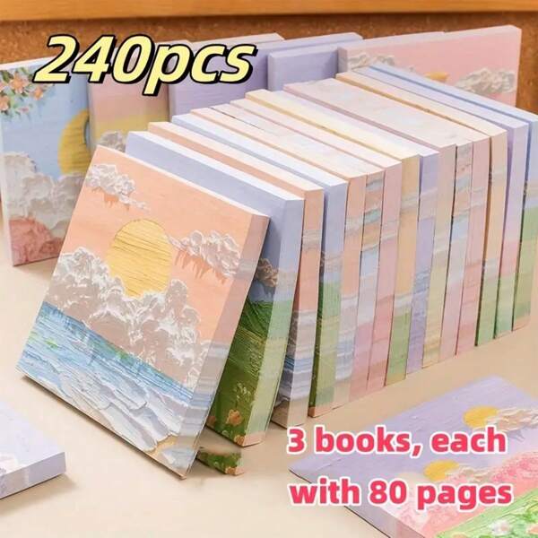 240pcs Landscape Painting Style Self-Adhesive Notes, Inspirational Design, High Aesthetic, Sticky Memo Pad - Ideal For Students, Office And Home Use Room Decor Home Decor Stickers Wall Decor