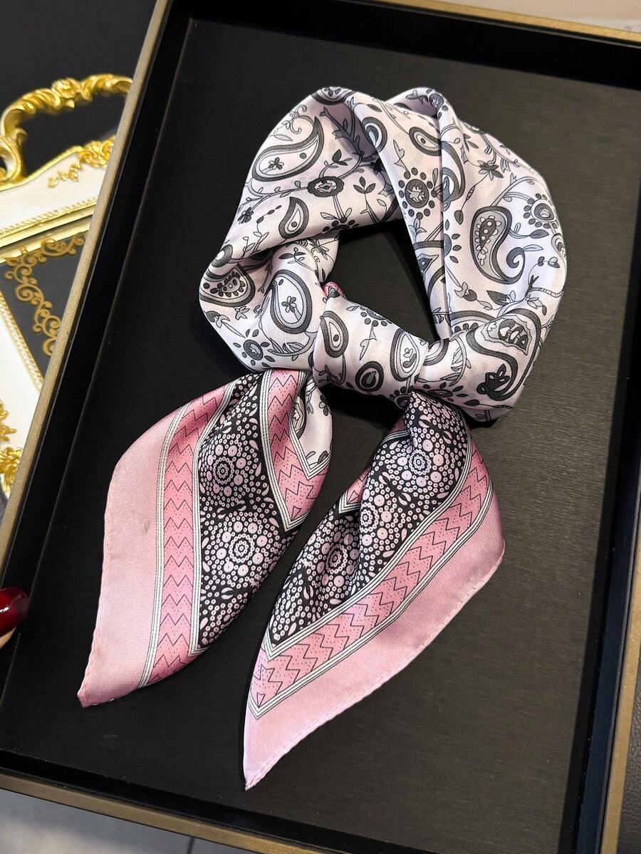 1pc Women's Elegant Vintage Paisley Printed Thin Style Square Faux Silk Scarf,Boho Vintage Casual Women's Neck Scarf,Shawl,Light And Thin Comfortable Women's Bandana,For Daily Wear And Outing In Spring And Summer - Multicolor - View 1