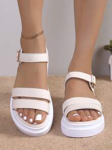 Women's Thick Sole Wedge Casual Comfortable Beach Sandals, Soft Bottom - Beige - View 2