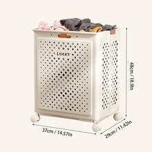 Minimalist White Foldable Laundry Hamper Waterproof Large Capacity Bathroom Storage OrganizerSilent Wheels, Smooth Rolling Casters | Soft Oatmeal Color