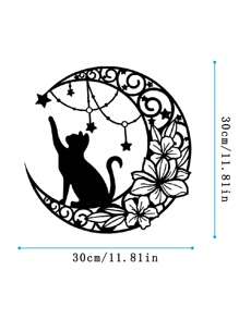 1 pieza Decoración de pared de silueta de metal de gato negro y luna de arte de hierro