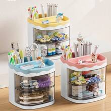 1Pc Rotating Drawer Style Storage Box Pen Holder, For Desktop Storage Pencil Storage Rack Cute Desktop Pen Cup Makeup Brush Container Home Decoration Stationery Storage Multifunctional Storage Box,Back To School,School Supplies,Pencil Case,Pencil Pouch,School Bag