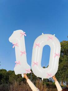 40" roze strikdecoratie witte cijfers folie ballonnen 0-9, roze strikdecoratie, geschikt voor verjaardagsfeestjes, Valentijnsdag, jubileum, bruiloft, Kerstmis, nieuwjaarsdecoratie