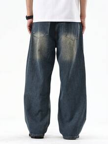 Y2K Vintage Style Men's Blue Retro Washed Loose Wide Leg Ripped Jeans Straight Leg Loose Jeans, Perfect Gift For Husband, Boyfriend - 藍色 - 查看 7