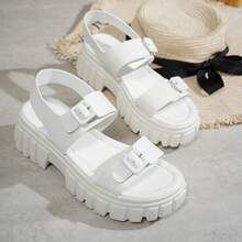 Women's New Round Toe Sandals, Thick Sole Soft Bottom Soft Leather Comfortable Non-Slip Casual Versatile Open Toe, Plus Size 43 Roman Style Sandals - White - View 5