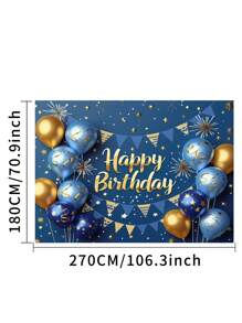1pc 3D Blue And Gold Happy Birthday Photography Backdrops Glitter Stars Fireworks Balloons Flags Photo Background 59.1*39.4/82.7*59.1/106.3*70.9 Inches Newborn Shower Party Banner Indoor Outdoor Decoration Supplies